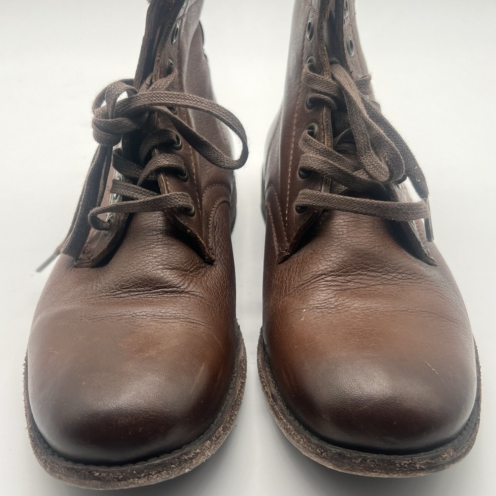 Frye Tyler Cognac Brown Leather Lace Up Ankle Combat Booties Womens Size 8 B - Picture 6 of 10